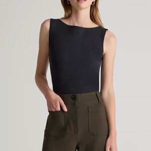 Quince Black Stretch Cotton Jersey Boat Neck Tank Size XS